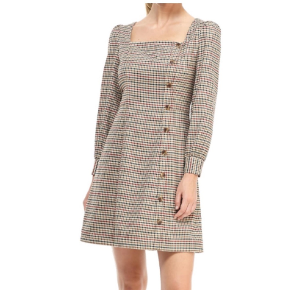 Gal Meets Glam Sz 10 Brooke Dress Plaid A-line Square Long Sleeves Pockets Prep - Picture 1 of 16